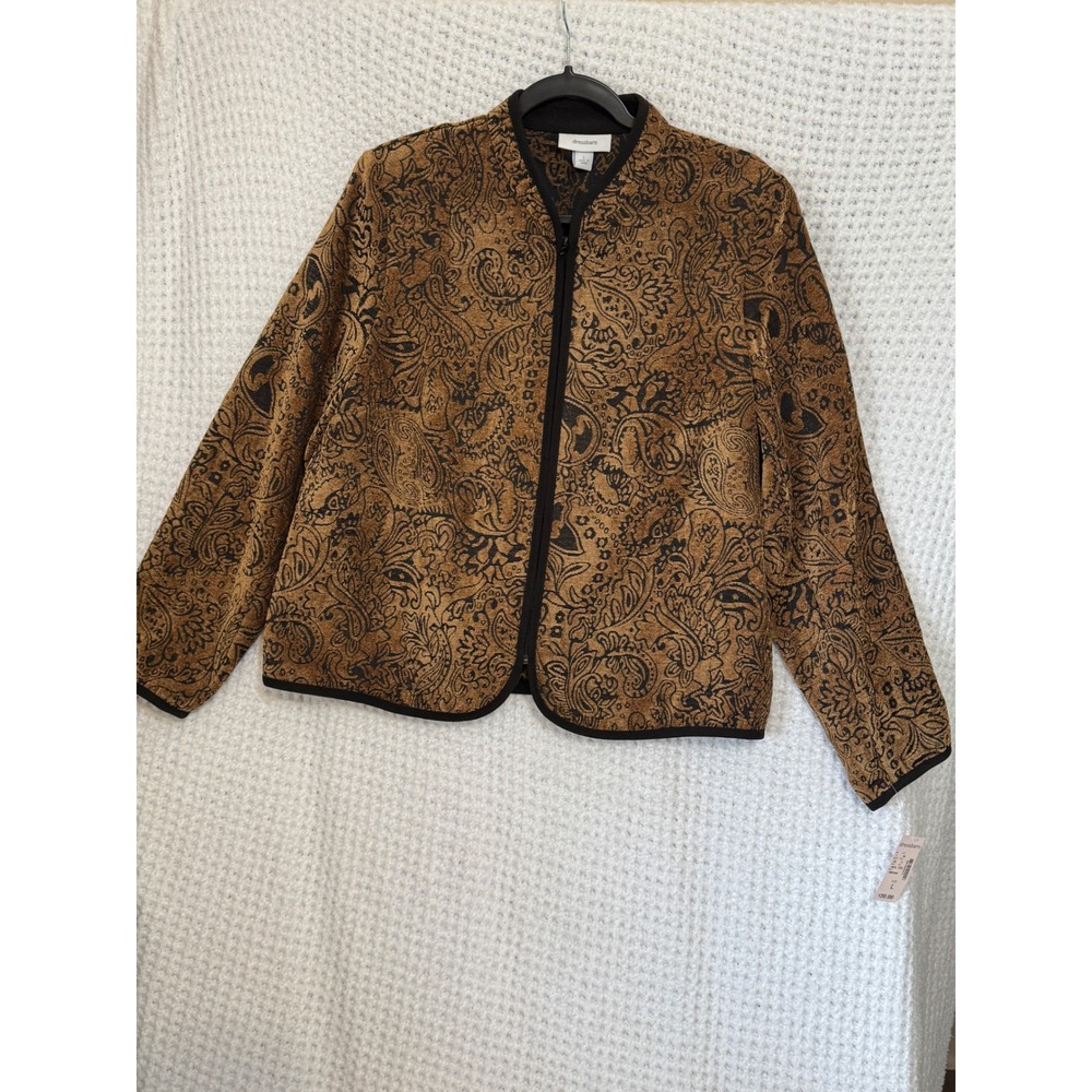 Dress Barn Brown Black Paisley Print Zipper Front Jacket Women's Size L